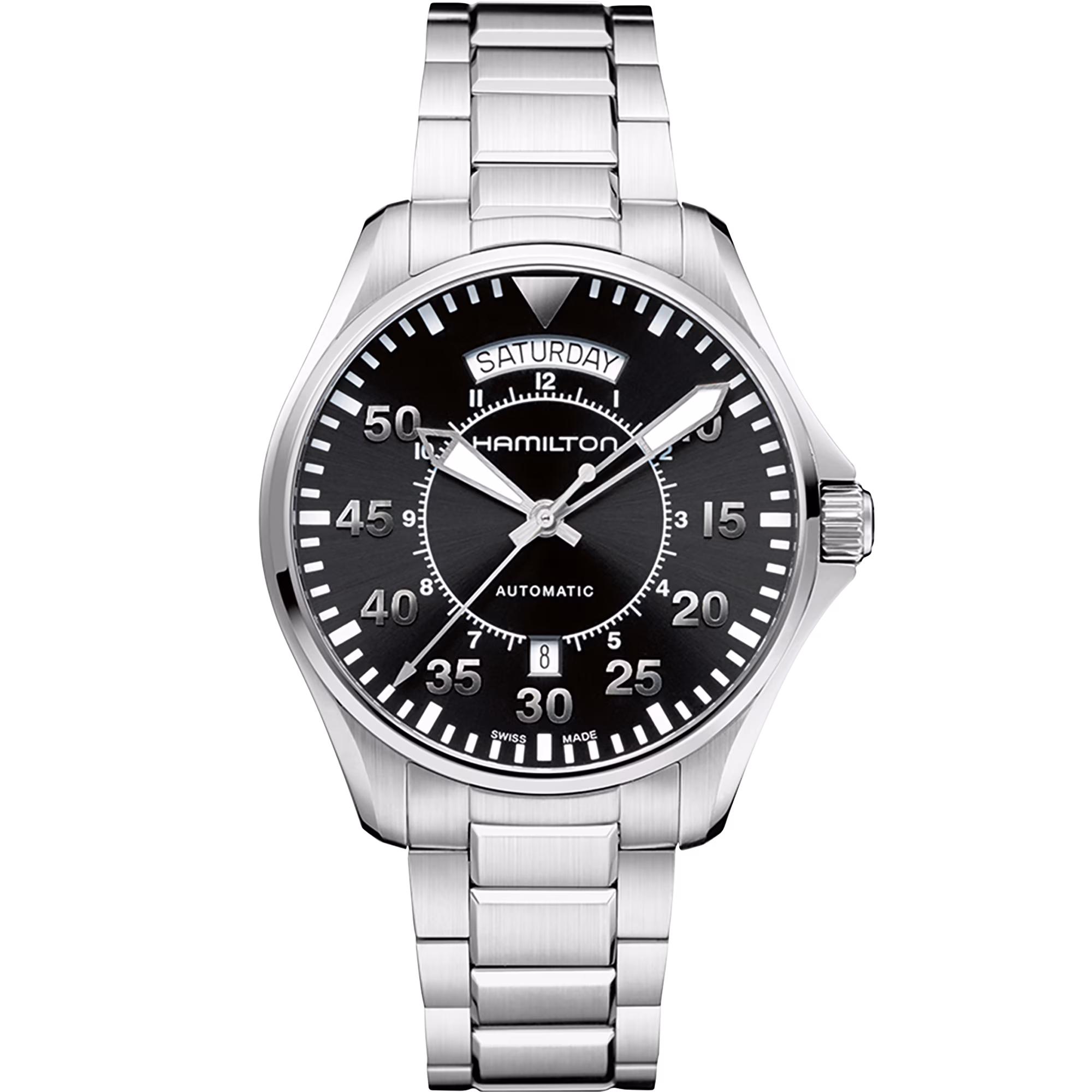 Hamilton Khaki Aviation Pilot Day Date Auto — alternative to Islander Islander Thunderbolt Pilot Watch with Black Mother of Pearl Dial #ISL-322