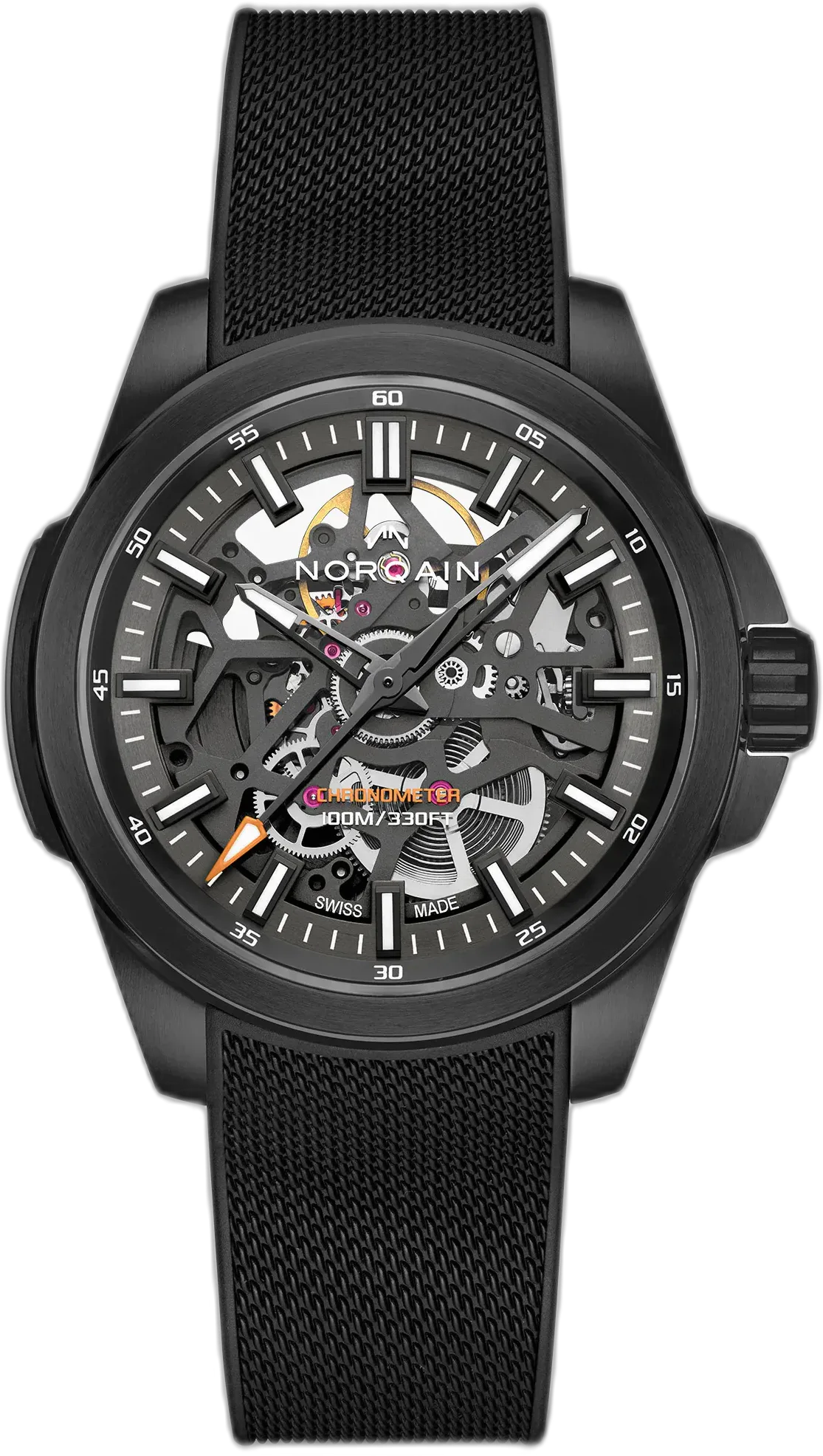 Norqain Independence Skeleton 40mm DLC Anthracite Orange — alternative to anOrdain Model 2