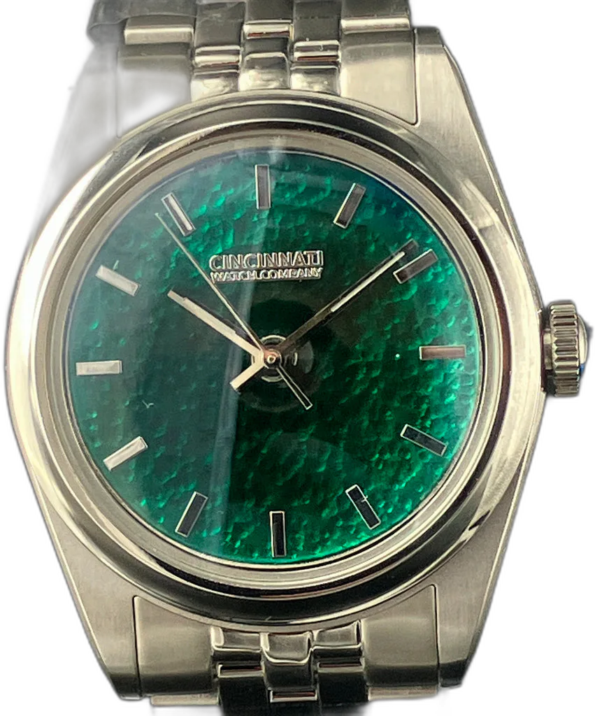 Cincinnati Watch Company Teal Green Enamel over Hammered Finish — alternative to Cincinnati Watch Company Springtime