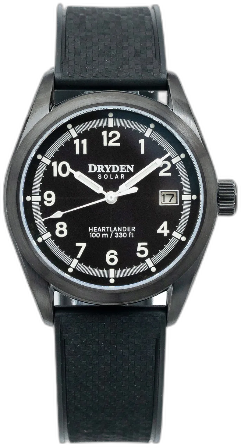 Dryden Heartlander Solar — alternative to Islander Islander Mitchel Black DLC Automatic Field Watch with Luminous Dial, AR Sapphire Crystal #ISL-83