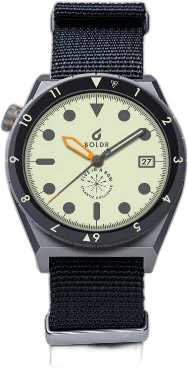 Boldr Five-in-a-Row — alternative to Islander Islander Mitchel Black DLC Automatic Field Watch with Luminous Dial, AR Sapphire Crystal #ISL-83