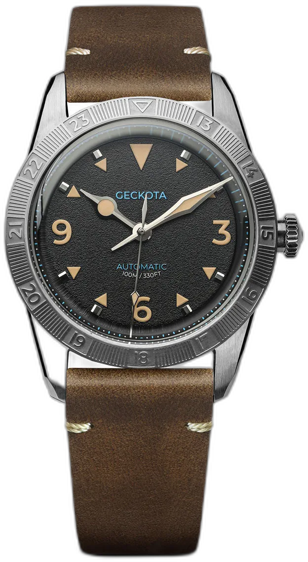 Geckota Airstream Frontier — alternative to Islander Islander Mitchel Black DLC Automatic Field Watch with Luminous Dial, AR Sapphire Crystal #ISL-83