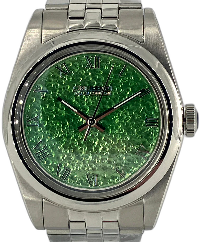 Cincinnati Watch Company Green Enamel over Hammered Finish — alternative to Yema Wristmaster Slim CMM.20