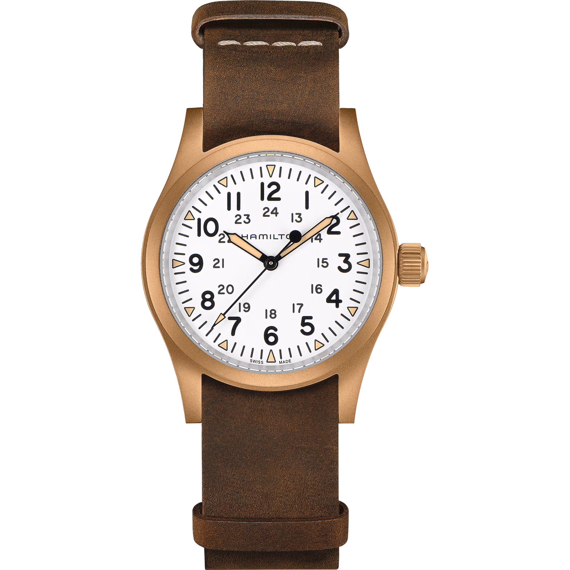 Hamilton Khaki Field Mechanical Bronze — alternative to Islander Islander Mitchel Black DLC Automatic Field Watch with Luminous Dial, AR Sapphire Crystal #ISL-83