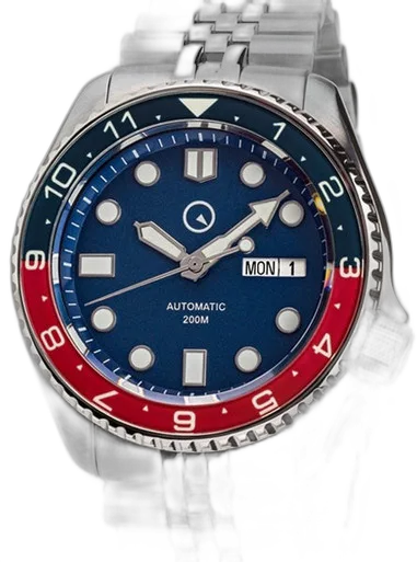 Islander Islander 43mm Automatic Dual-Time Watch with Solid-Link Bracelet, AR Sapphire Crystal, and Luminous Sapphire Bezel Insert #ISL-50 — alternative to Glycine Combat Sub Sport GMT