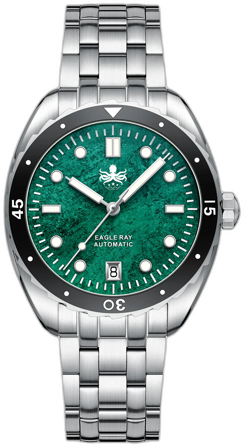 Phoibos Eagle Ray Date — alternative to Islander Islander Northport Hi-Beat Automatic Dive Watch with Ocean Blue and White Ripple Dial #ISL-195