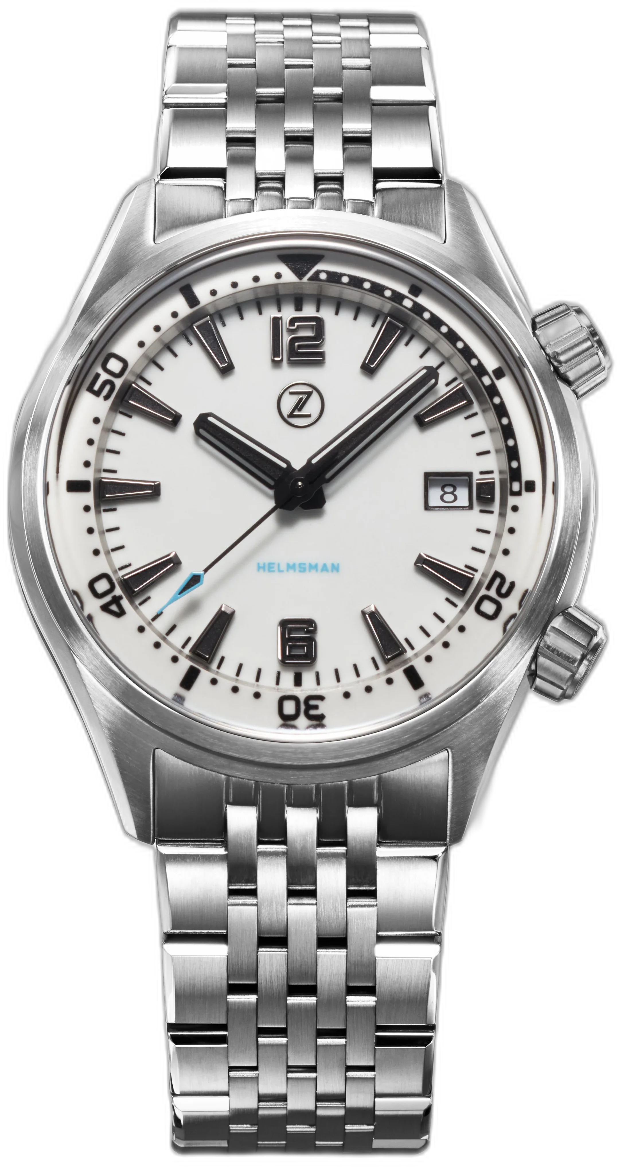 Zelos Helmsman 3 — alternative to Islander Islander Northport Hi-Beat Automatic Dive Watch with Ocean Blue and White Ripple Dial #ISL-195