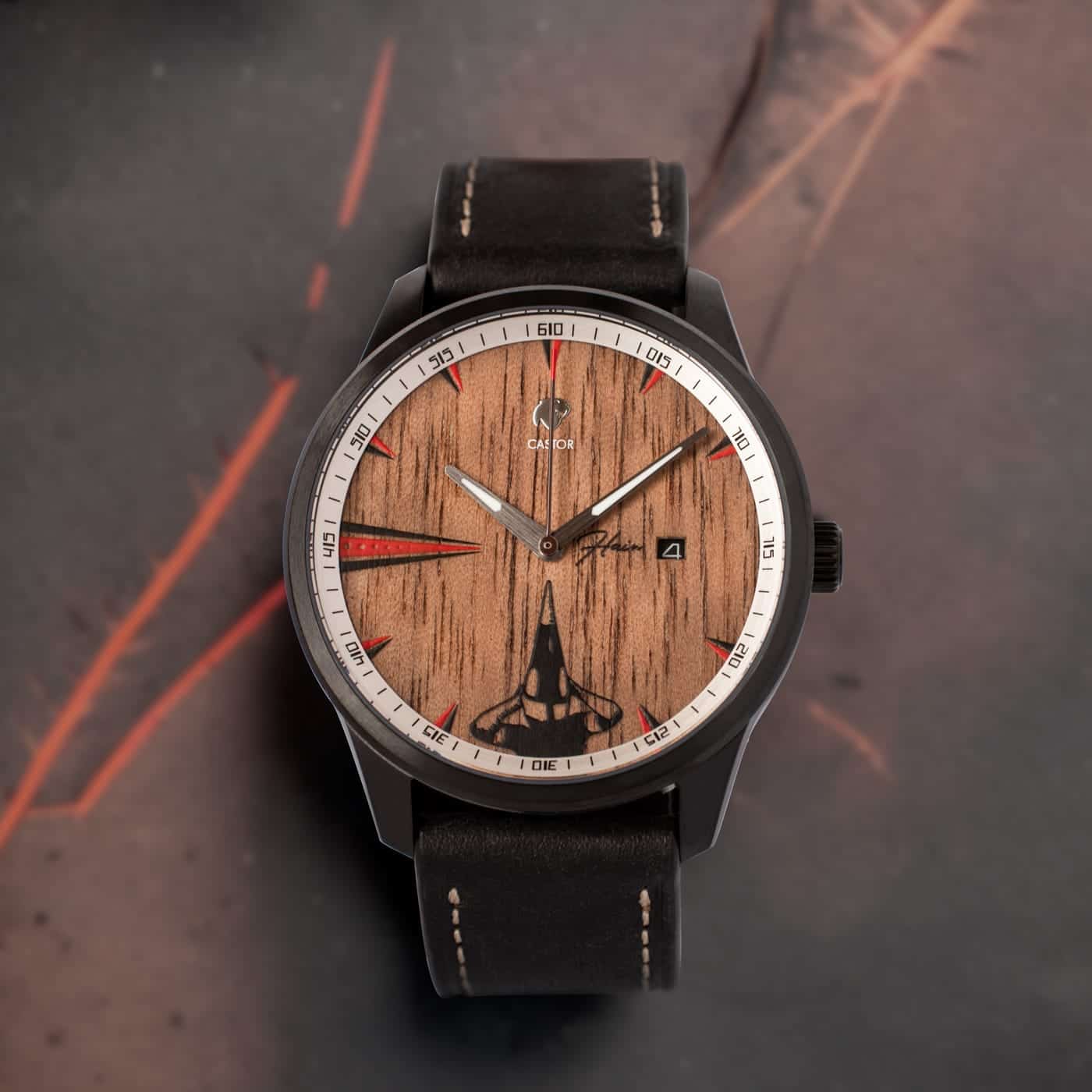Castor Watches Diaguita HAIN — round ~40mm 3-hand, applied baton-marker indices